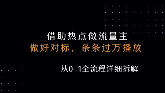 借力热点，乘顺风车玩流量主，条条过万播放， 每月收益5k+，从0-1全流程详细拆解-网创副业教程