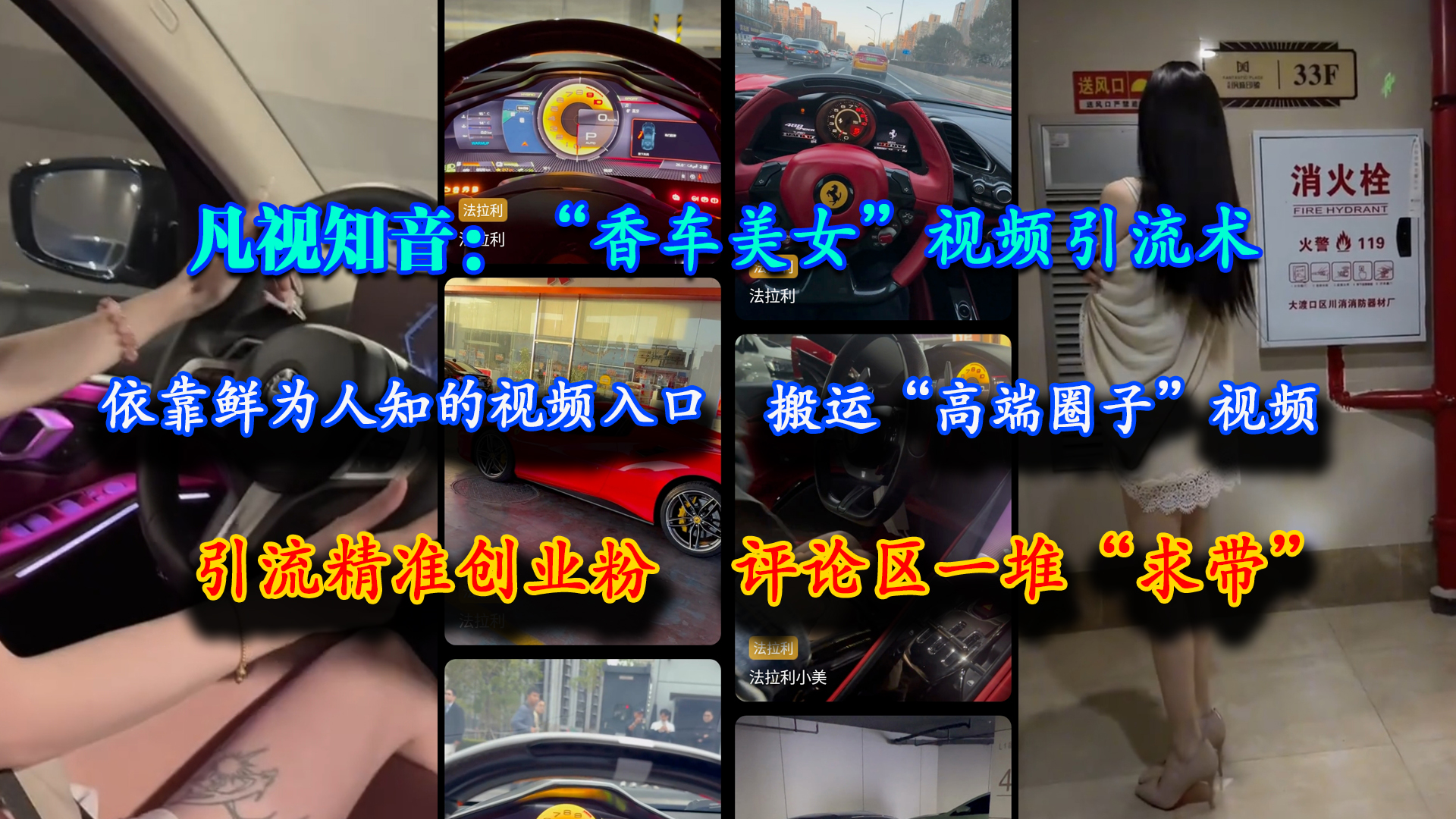 （15199期）凡视知音：“香车美女”视频引流术，依靠鲜为人知的视频入口，搬运“高端圈子”视频，引流精准创业粉，评论区一堆“求带”-网创副业教程