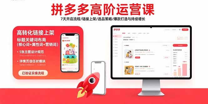 图片[1]-（15761期）拼多多高阶运营课：7天开店流程/链接上架/选品策略/爆款打造与持续增长-网创副业教程