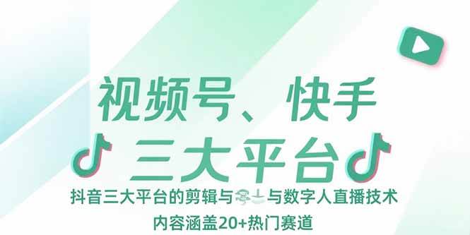 图片[1]-（15449期）视频号、快手、抖音三大平台的剪辑与数字人直播技术，内容涵盖20+热门赛道-网创副业教程