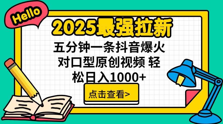 图片[1]-（15736期）2025最强拉新，单用户下载5块佣金，5分钟一条抖音爆火原创对口型视频，…-网创副业教程