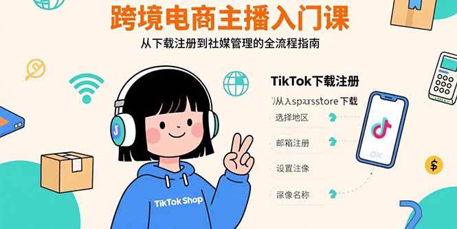 图片[1]-（15708期）跨境电商主播入门课，TikTok下载注册，支付工具配置，社媒账号管理全流程-网创副业教程