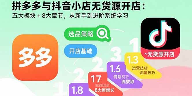 图片[1]-（15805期）拼多多与抖音小店无货源开店：五大模块+8大章节，从新手到进阶系统学习-网创副业教程