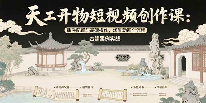 图片[1]-（15418期）天工开物短视频创作课：插件配置与基础操作，场景动画全流程 古建案例实战-网创副业教程