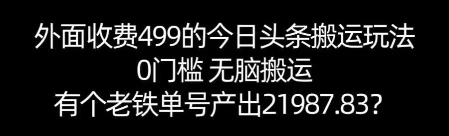 图片[1]-【168网创11期】单号产出21987.83？0门槛无脑搬运，外面收费499的今日头条搬运玩法！-网创副业教程