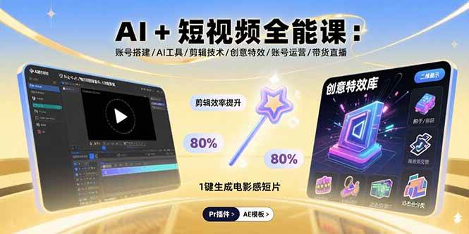 图片[1]-（15862期）AI+短视频全能课：账号搭建/AI工具/剪辑技术/创意特效/账号运营/带货直播-网创副业教程